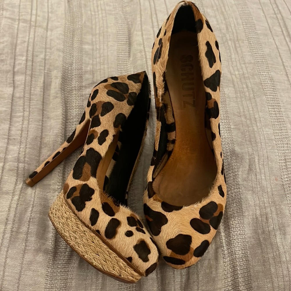 Schutz Leopard Print Calf Hair Pumps